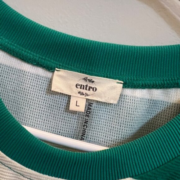 Entro Dress Womens Green White Stripe Sleeveless Mini Dress Pockets - Picture 3 of 6